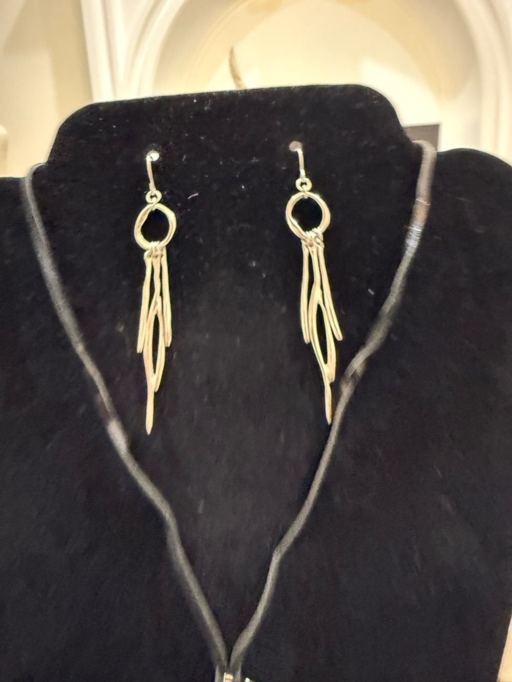 Gold-Tone Loop Pendant Necklace with Black Cord and Matching Dangle Earrings - Picture 3 of 5